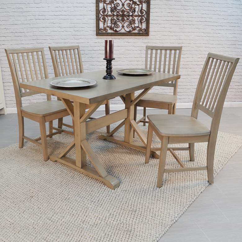 Image 1 Flornce 48" Wide Weathered Gray Wood Rectangular Trestle Table in scene