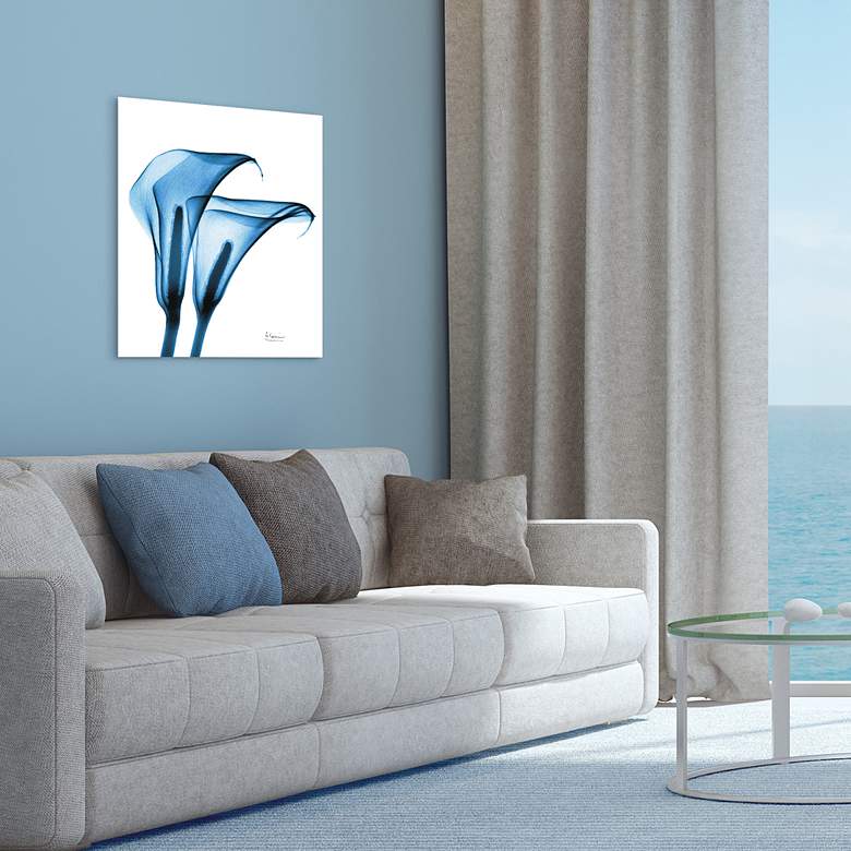 Image 1 Indigo Calla Lililes 24 inch Square Glass Graphic Wall Art in scene