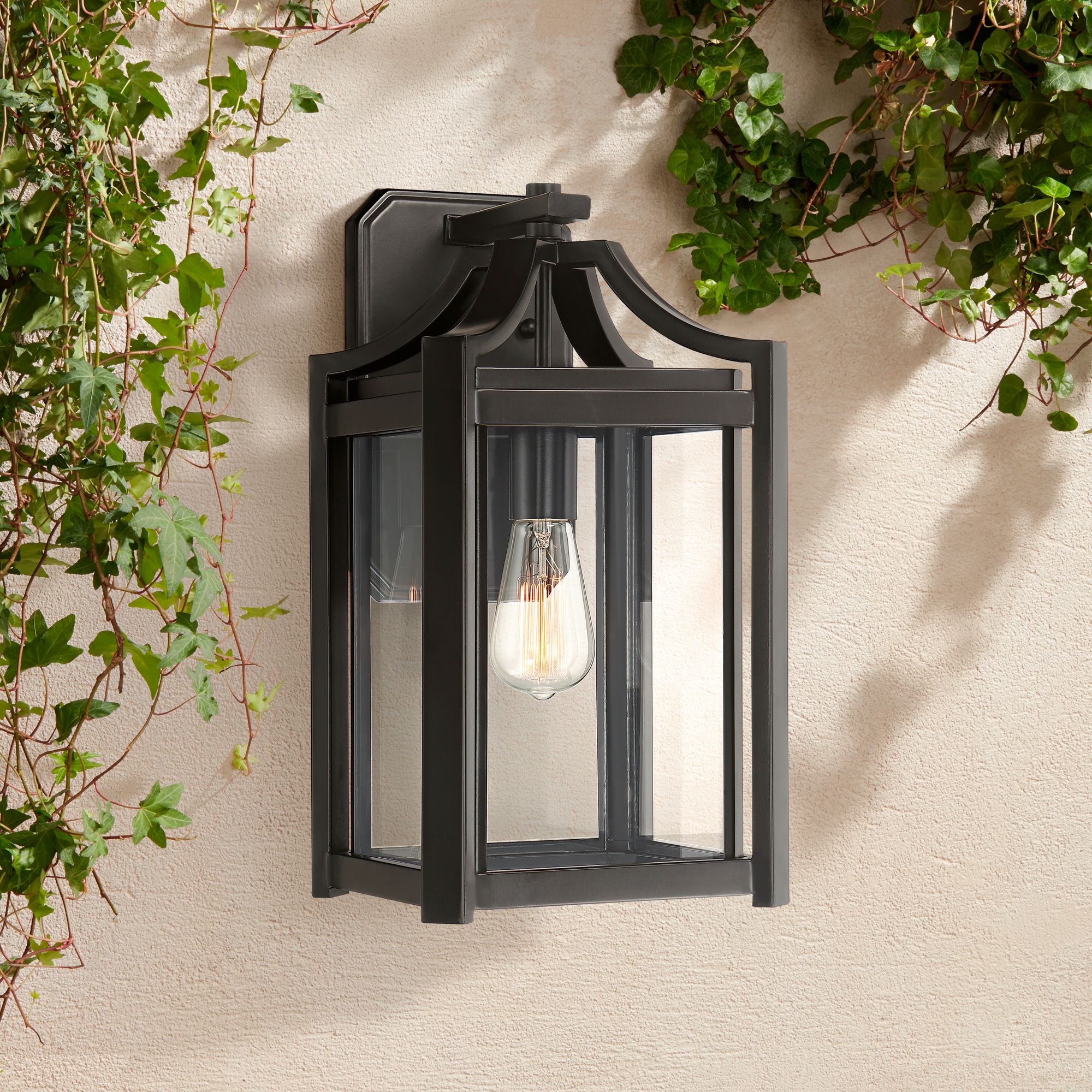 Image 1 Franklin Iron Rockford 16 1/4" High Black Outdoor Wall Light in scene