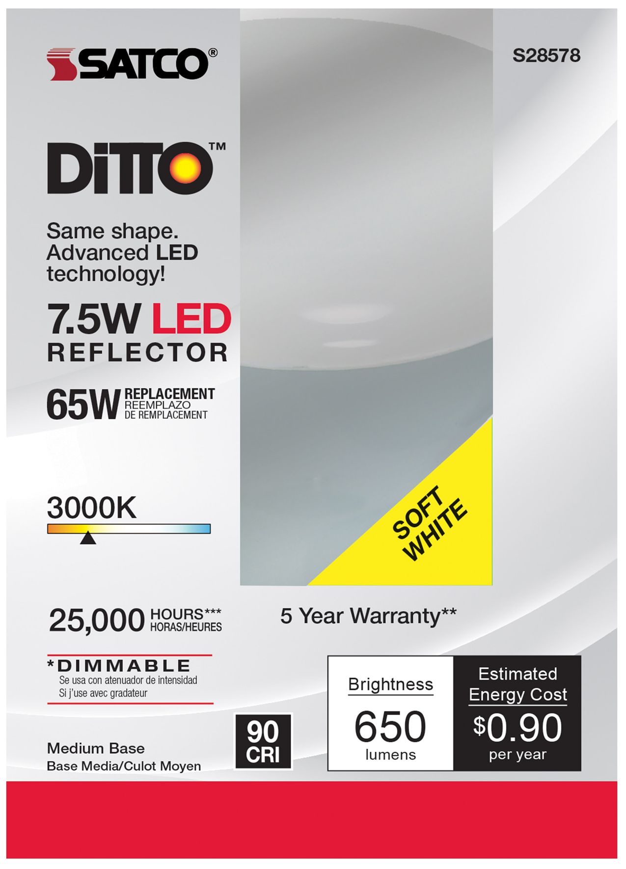 Image 3 65W Equivalent 7.5W LED Dimmable Standard BR30 Gray Light Bulb more views