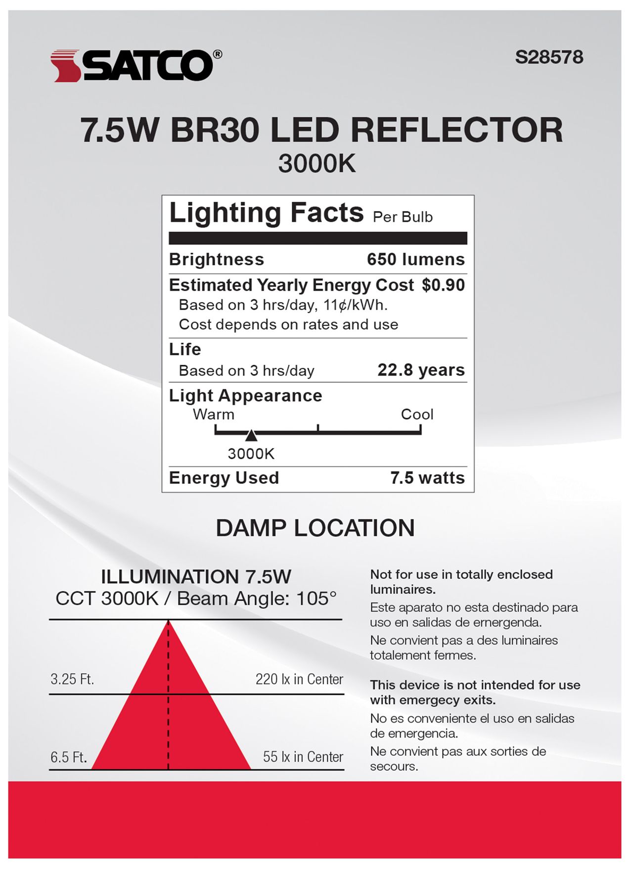 Image 6 65W Equivalent 7.5W LED Dimmable Standard BR30 Gray Light Bulb more views