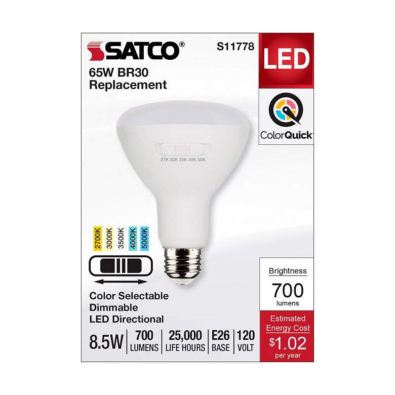 Image 3 65W Equivalent 8.5W LED Dimmable Standard Base BR30 Flood Light by Satco more views