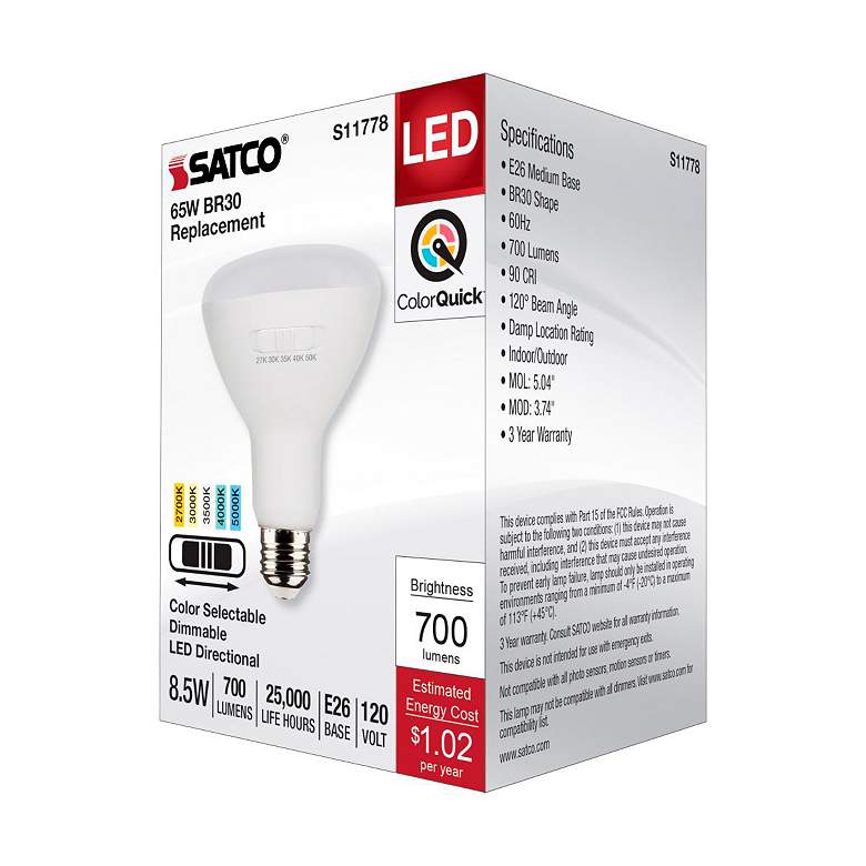 Image 5 65W Equivalent 8.5W LED Dimmable Standard Base BR30 Flood Light by Satco more views