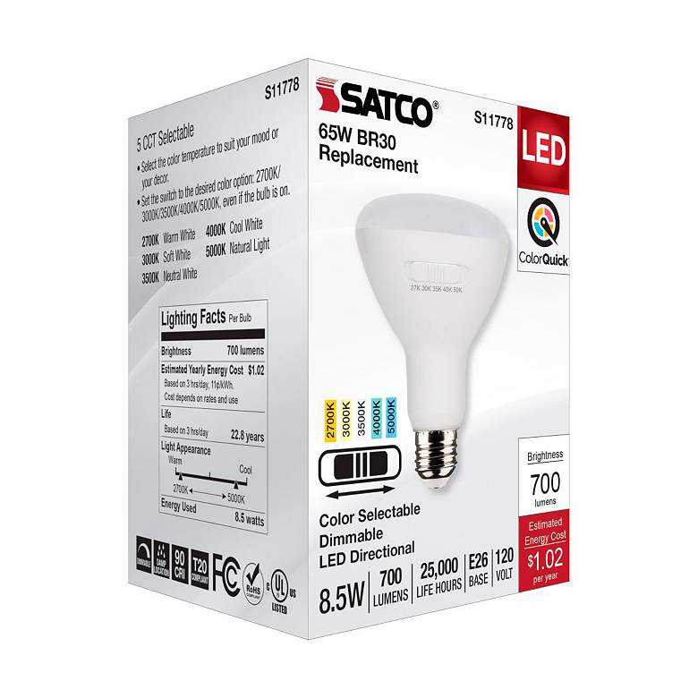 Image 6 65W Equivalent 8.5W LED Dimmable Standard Base BR30 Flood Light by Satco more views