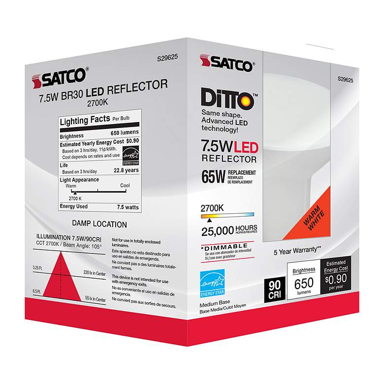 Image 6 65W Equivalent Satco Frost 7.5W LED Dimmable Standard Bulb more views