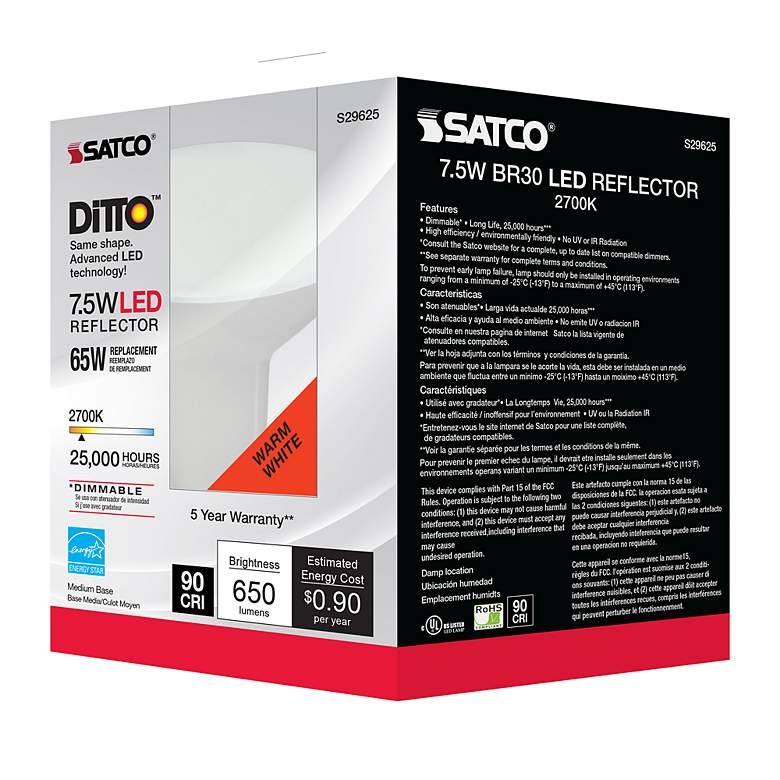 Image 7 65W Equivalent Satco Frost 7.5W LED Dimmable Standard Bulb more views