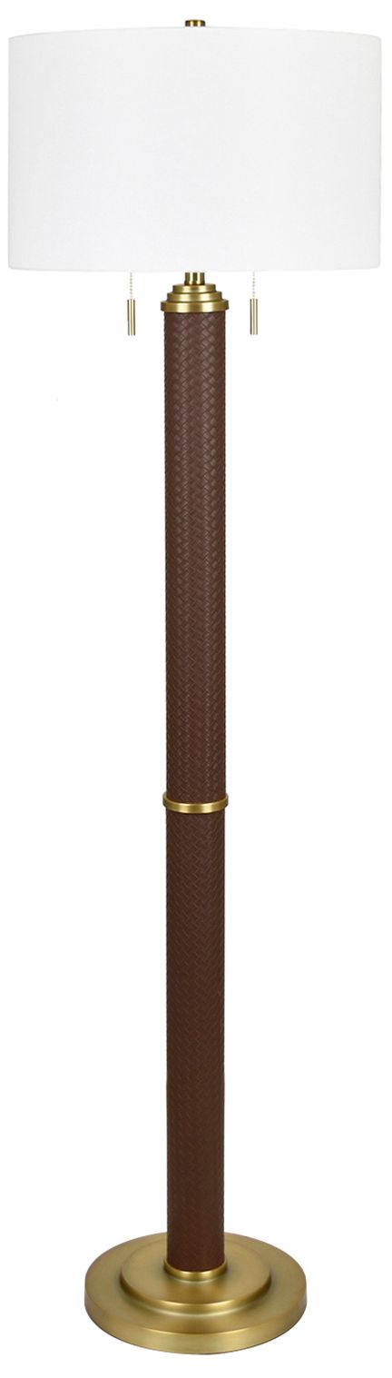 66.5" Faux Leather and Metal Floor Lamp with White Linen Shade