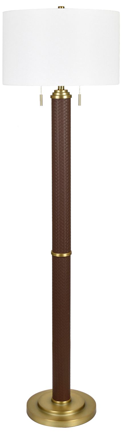 Image 2 66.5" Faux Leather and Metal Floor Lamp with White Linen Shade more views