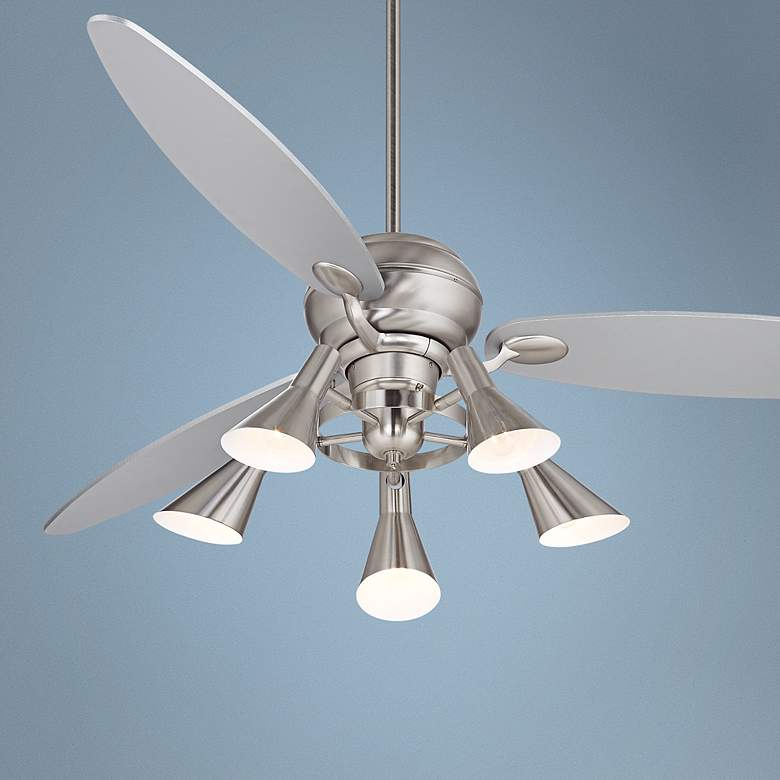 Image 1 66 inch Spyder&#8482; Brushed Steel Ceiling Fan with 5-Light Kit