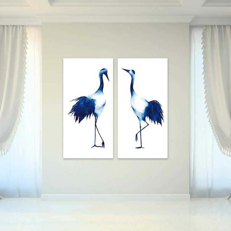 Image 1 Ink Drop Crane 48"H 2-Piece Tempered Glass Graphic Wall Art in scene