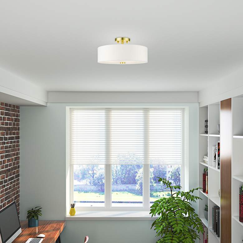 Image 1 Meridian 15" Wide Satin Brass Drum Ceiling Light in scene