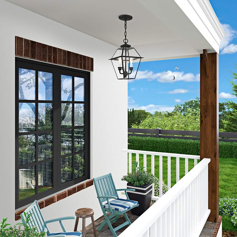 Image 1 2 Light Black Outdoor Chain Lantern in scene