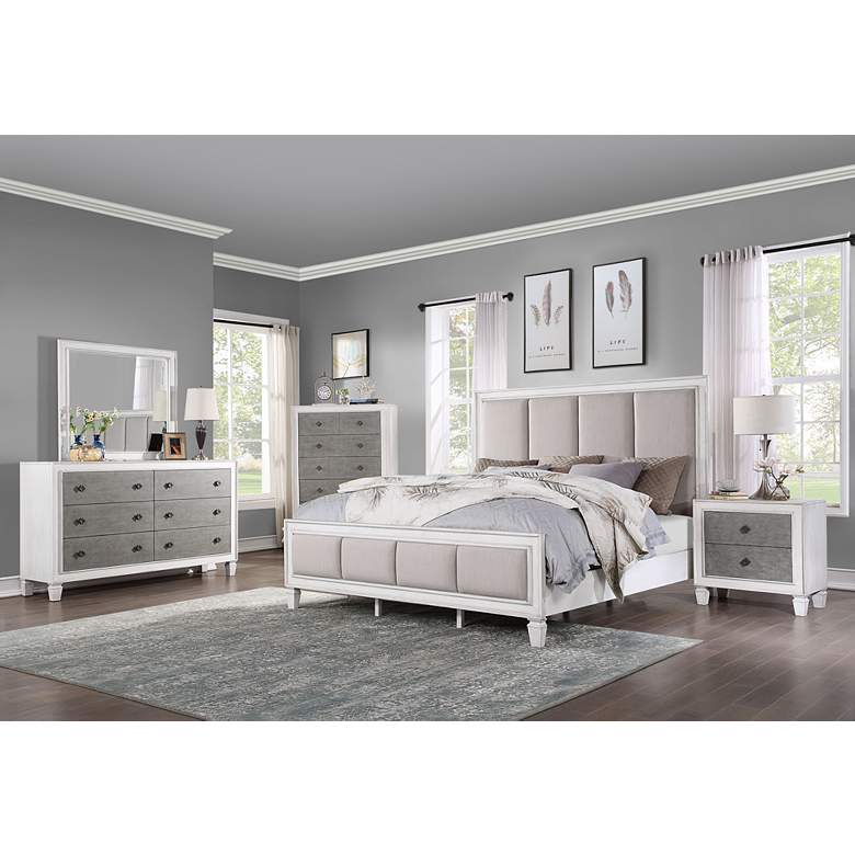 Image 1 Katia Gray Fabric Channel Tufted Queen Bed in scene