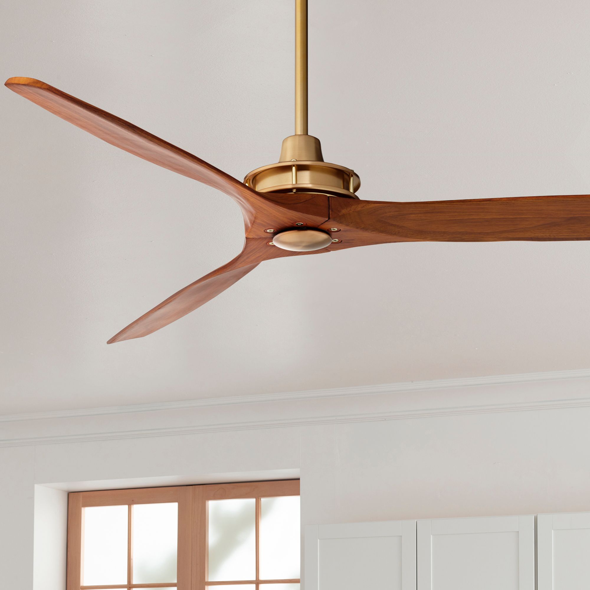 Image 1 52" Casa Vieja Windspun Brass-Walnut Ceiling Fan with Remote in scene