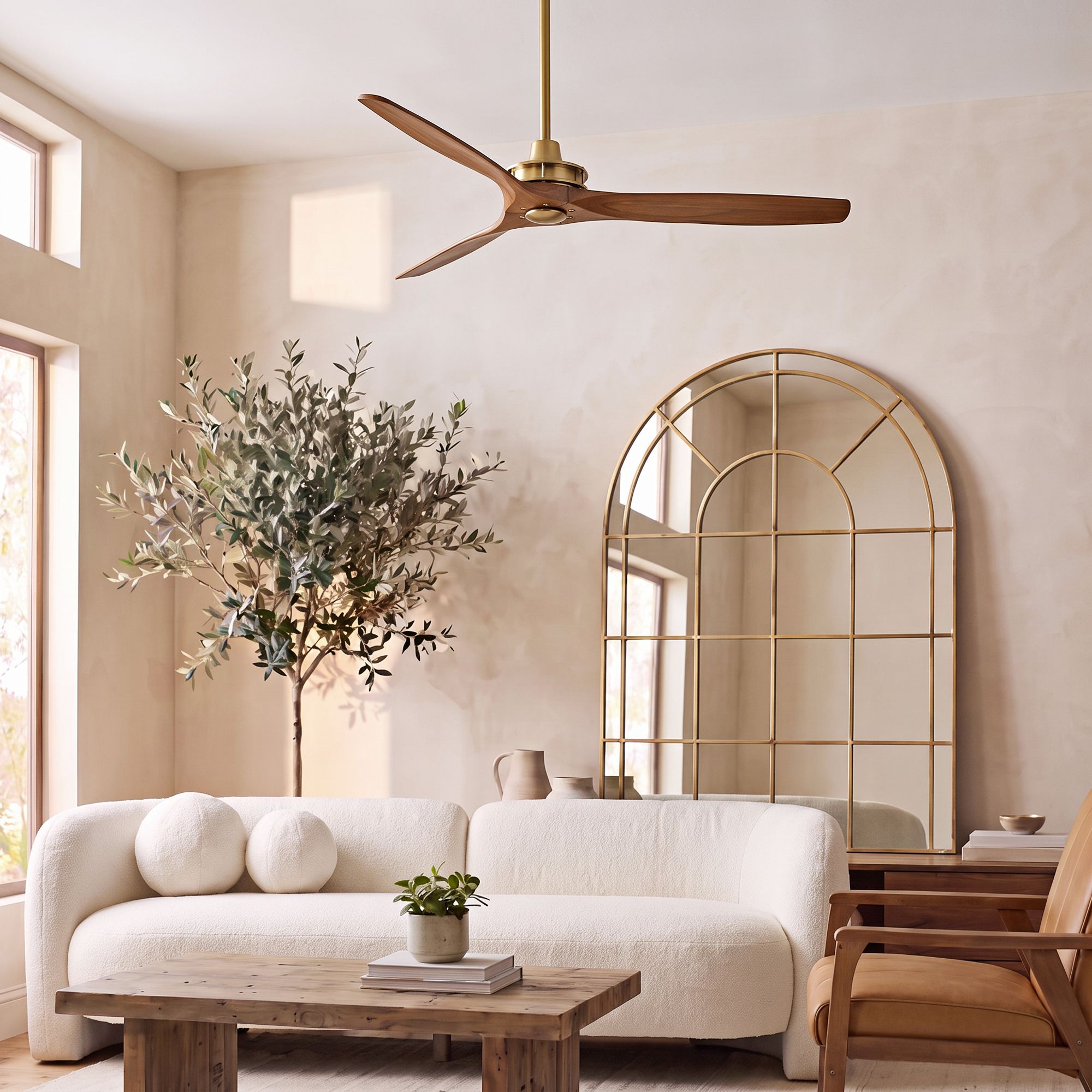 Image 1 52" Casa Vieja Windspun Brass-Walnut Ceiling Fan with Remote in scene