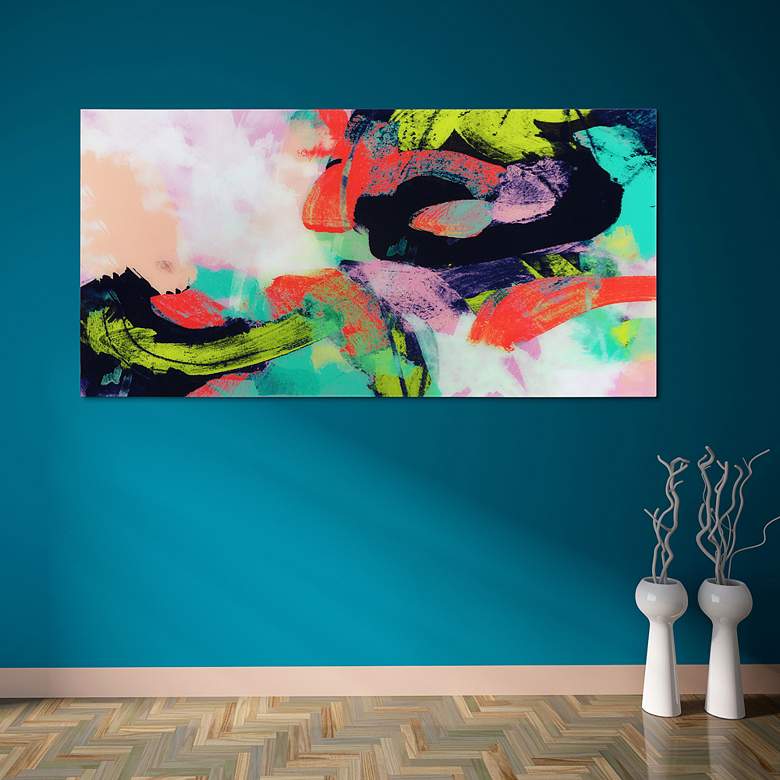 Image 1 Colorful 72 inch Wide Free Floating Tempered Glass Wall Art in scene