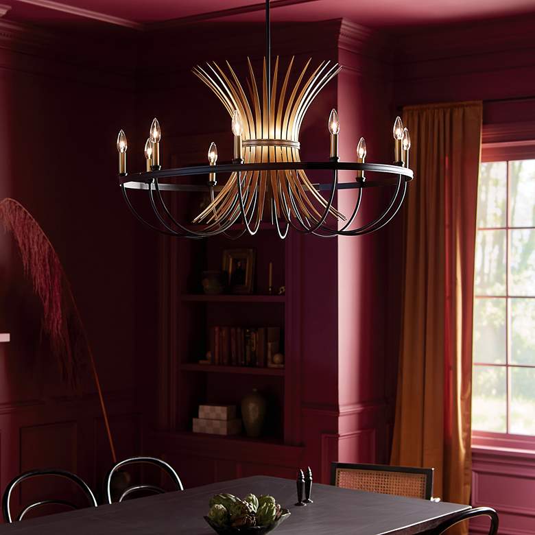 Image 1 Baile 37" Wide Black And Natural Brass 10-Light Chandelier in scene