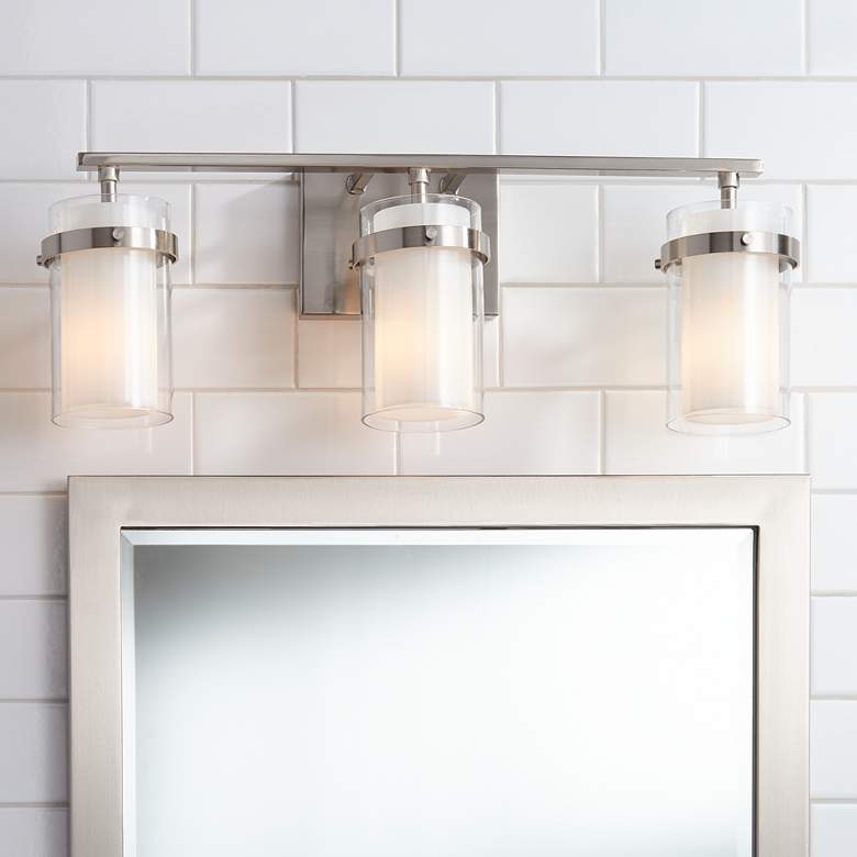 Image 1 Possini Euro Kazran 21 1/4"W Brushed Nickel 3-Light Bath Light in scene