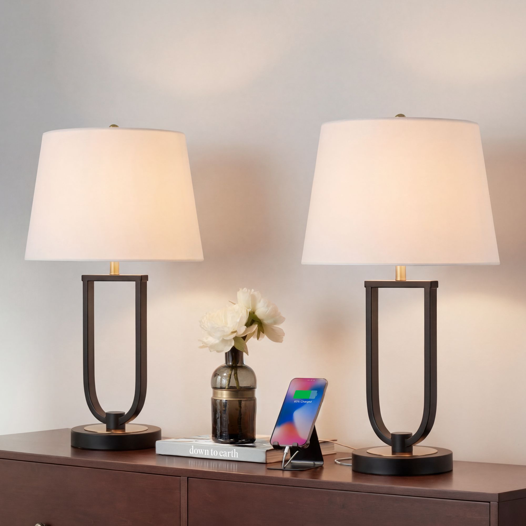 Thumbnail1 of Pellana 24 3/4" High Black and Brass USB Table Lamp Set of 2 in scene