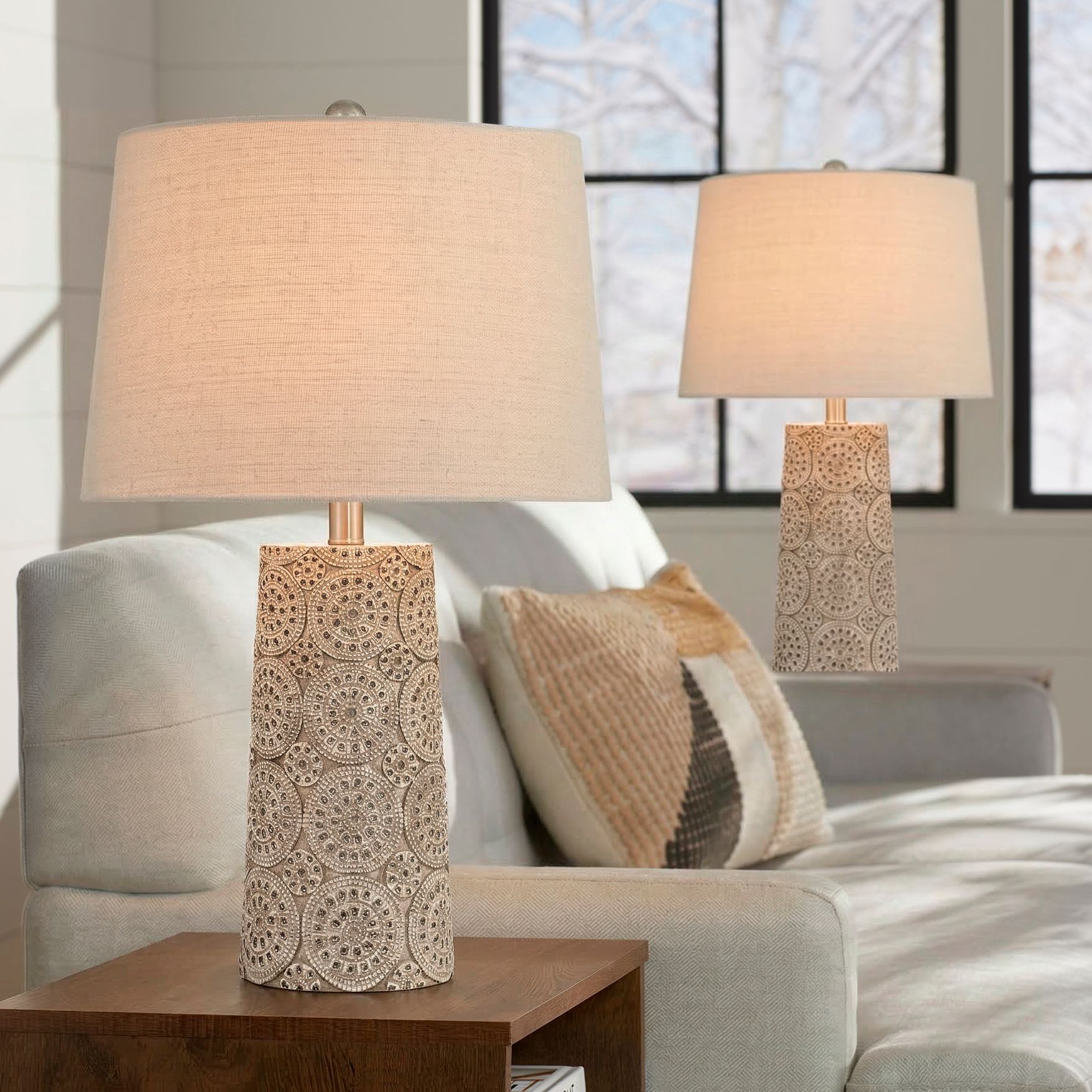 Image 1 Lavinia 24 1/2"H Carved Stone Motif Table Lamp Set of 2 with Dimmer in scene