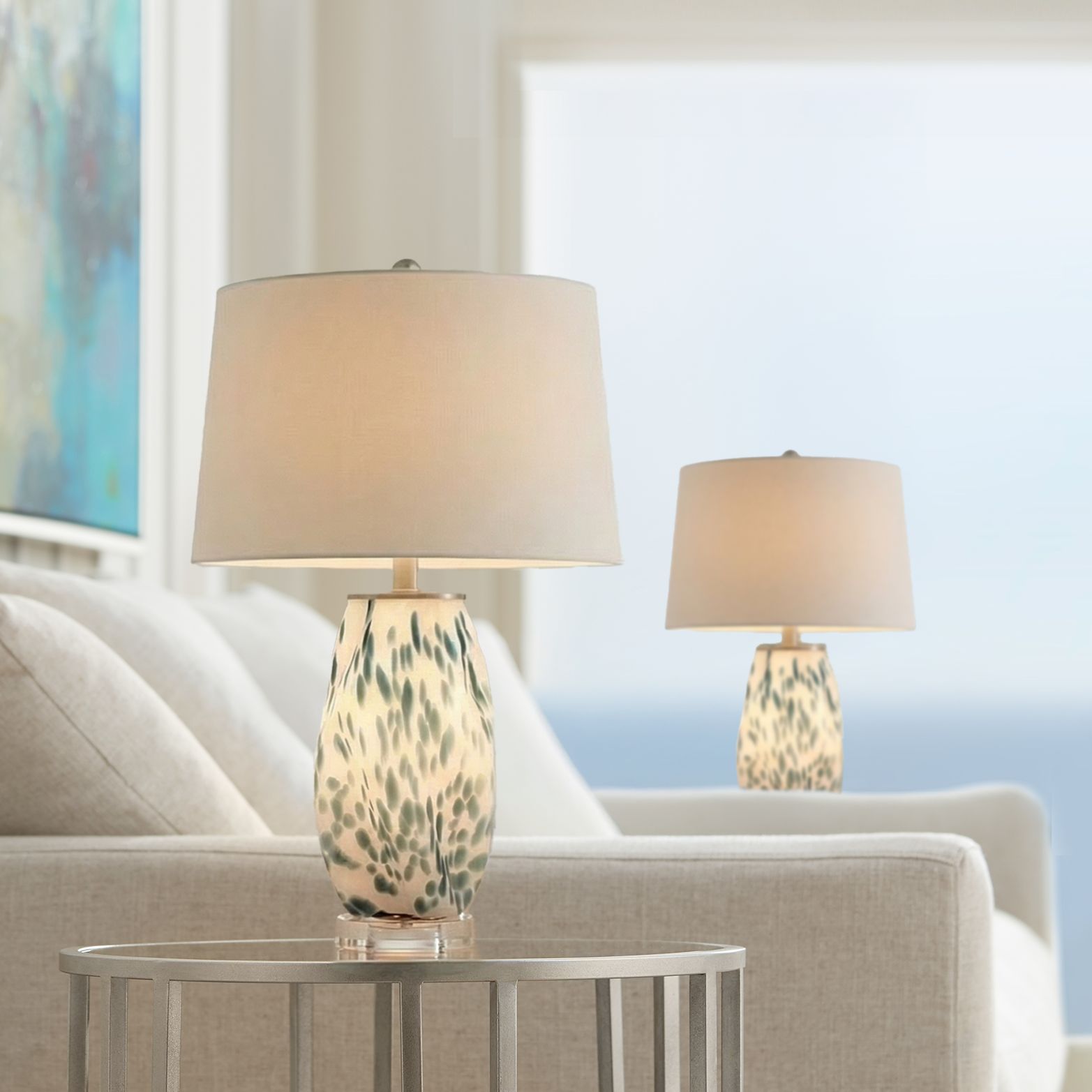 Image 1 Chelsea 25" High White and Blue Nightlight Table Lamp Set of 2 in scene