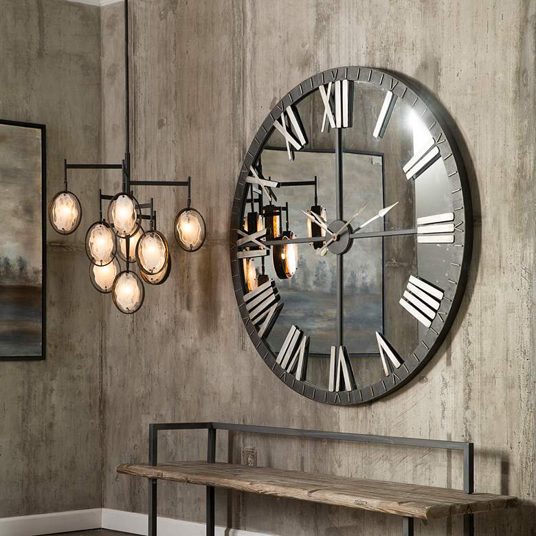 Image 1 Uttermost Maxin 30 inch 9-Light Industrial Bronze and Glass Chandelier in scene