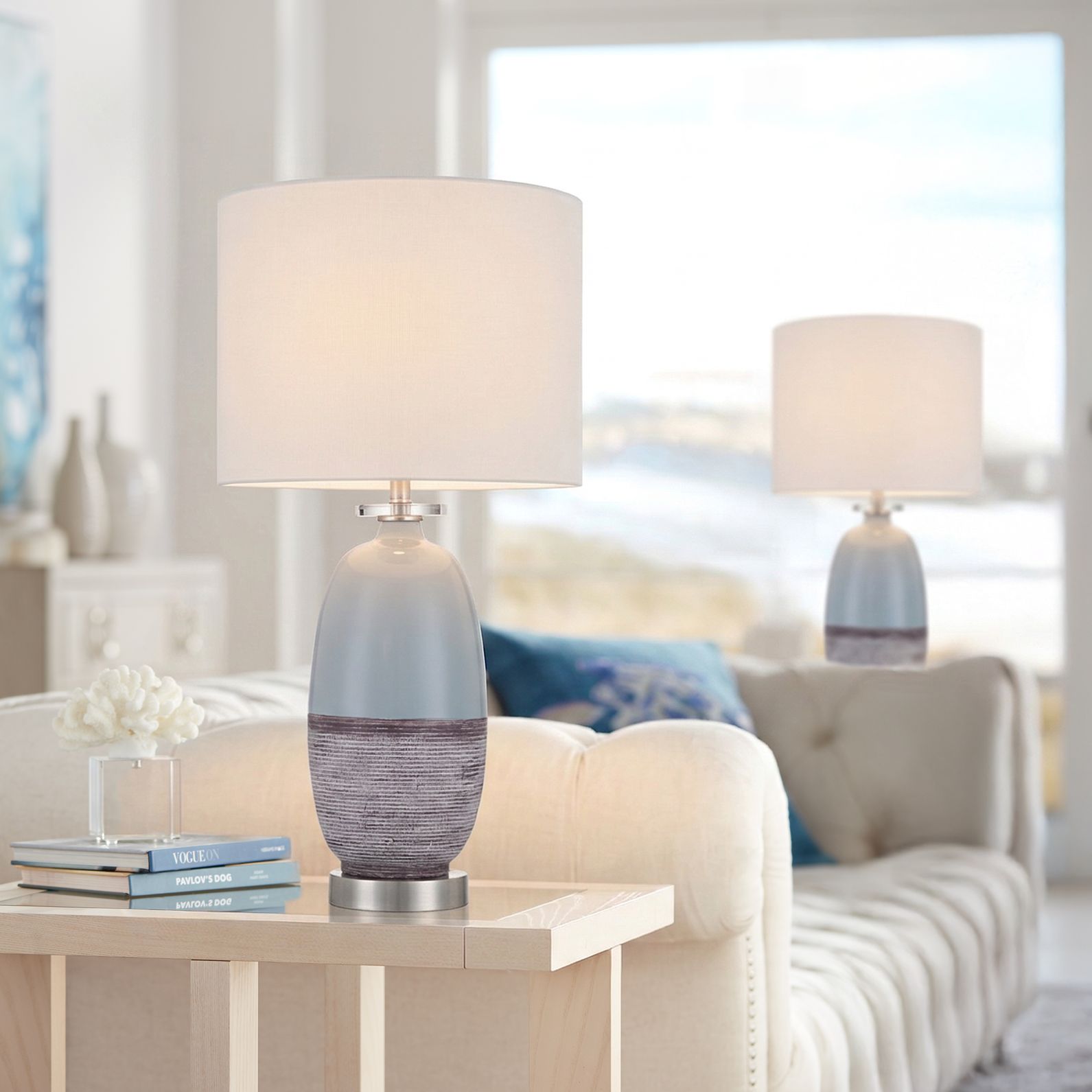 Image 1 Stratos 26 1/4" High Blue Cloud Ceramic Table Lamp Set of 2 in scene