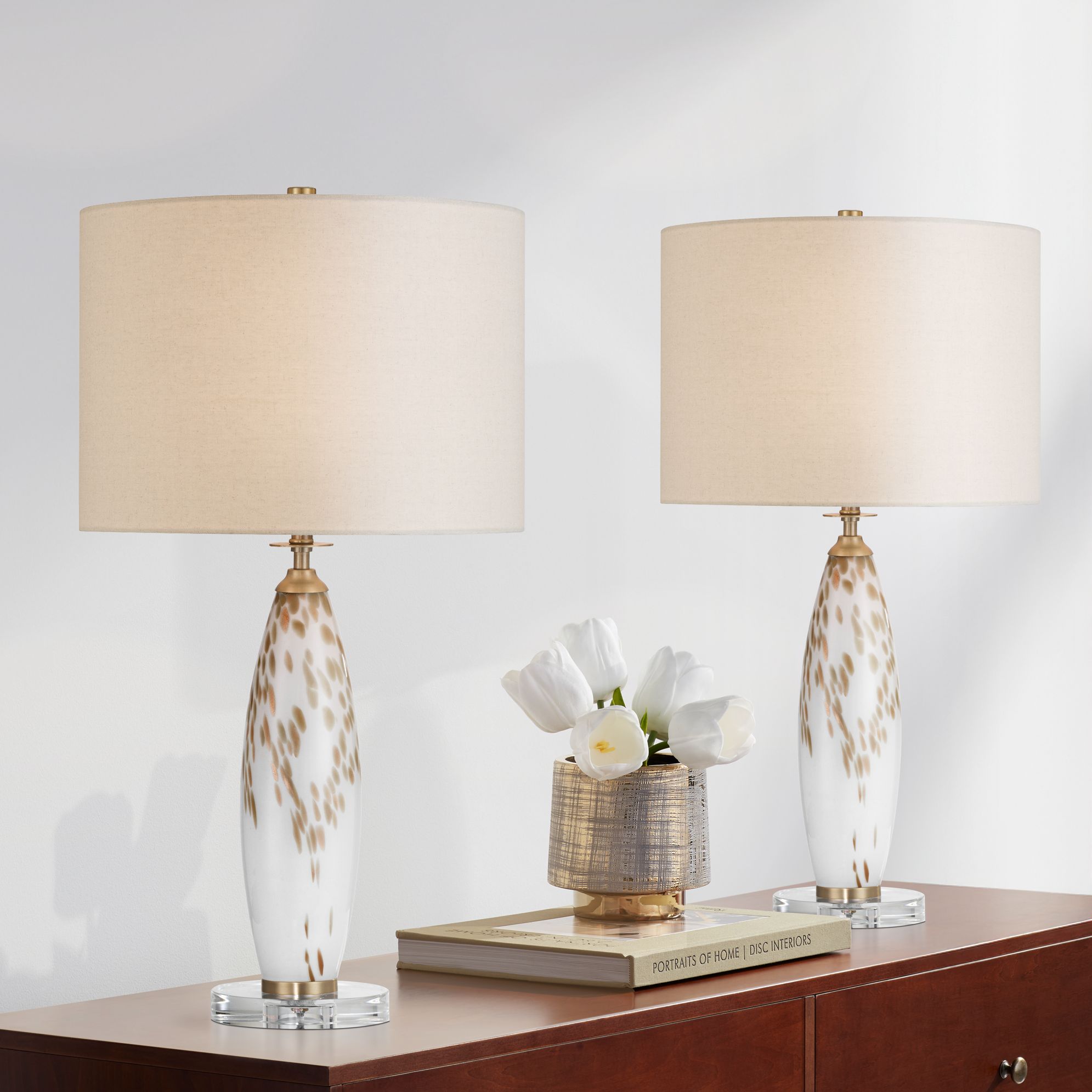 Image 1 Melina 27 1/2" High White and Beige Glass Table Lamp Set of 2 in scene
