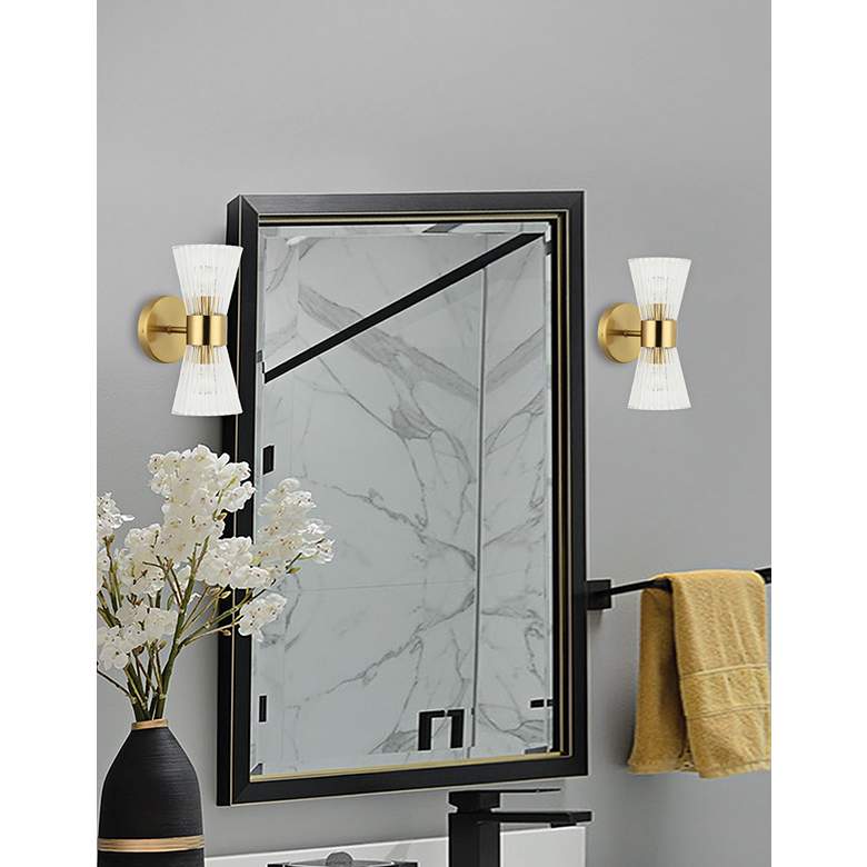 Image 1 Vienna 4.75" Wide 2 Light Aged Brass Vanity With Clear Ribbed Glass in scene