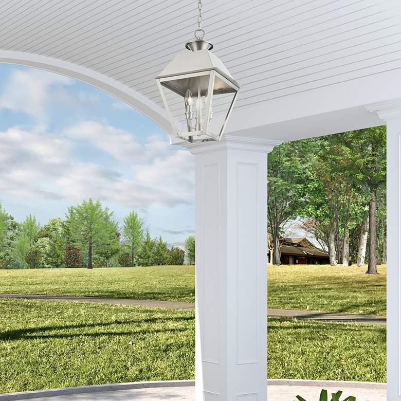Image 1 Wentworth 19"H Brushed Nickel 3-Light Outdoor Hanging Light in scene