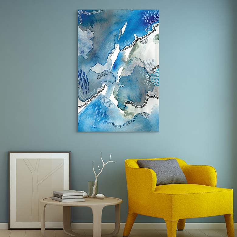 Image 1 Subtle Blues I 48" High Tempered Glass Graphic Wall Art in scene