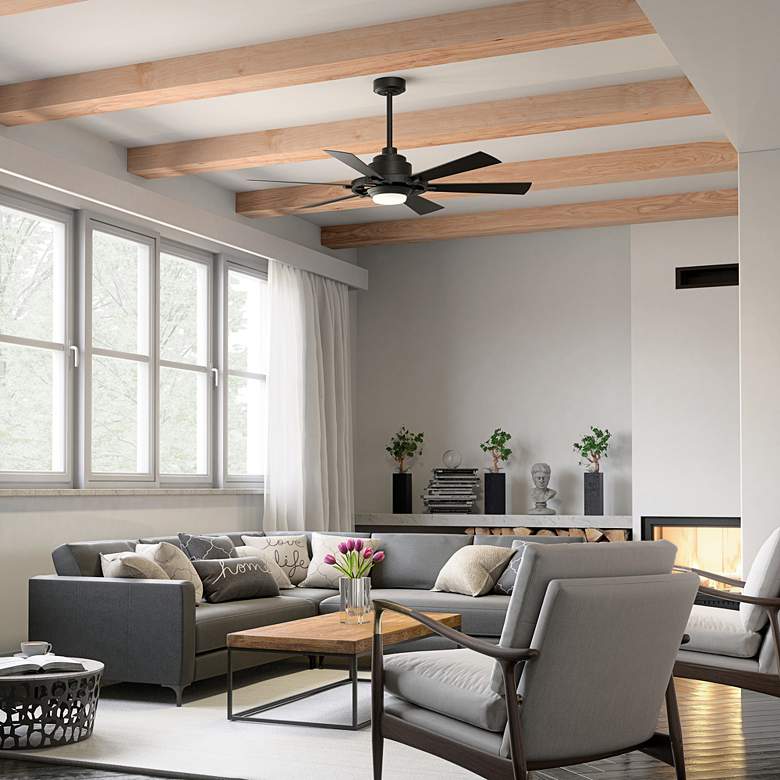 Image 1 52" Kichler Gentry Distressed Black LED Ceiling Fan in scene