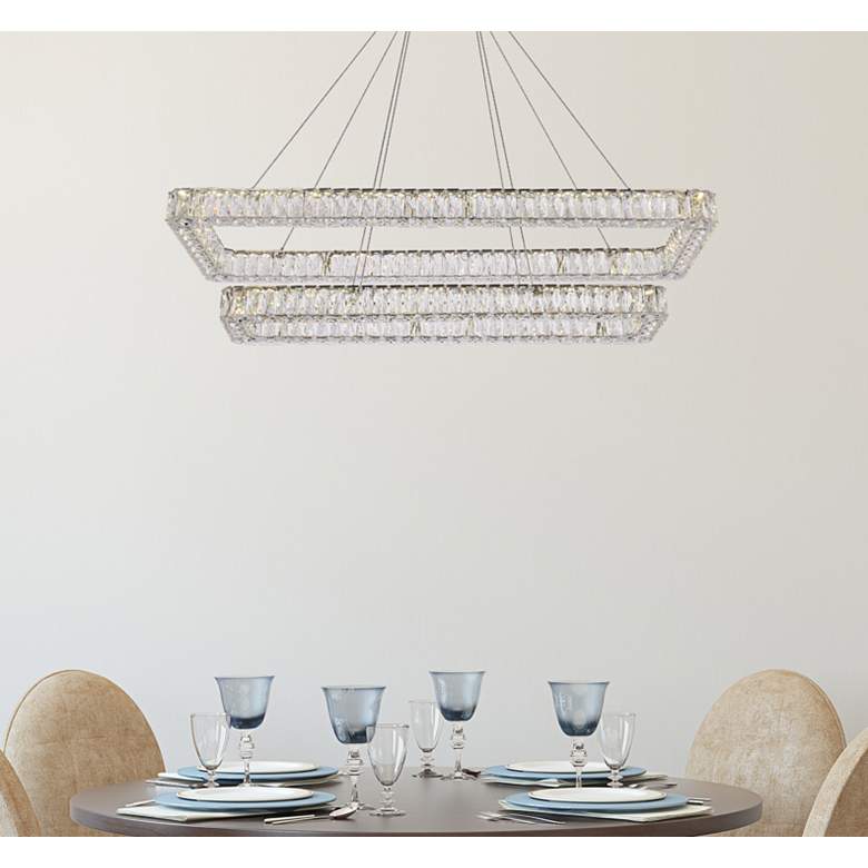 Image 1 Monroe 50" Wide Chrome Crystal LED Rectangular Pendant Light in scene