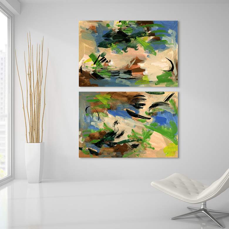 Image 1 Linen and Blues 64" Wide 2-Piece Tempered Glass Wall Art Set in scene