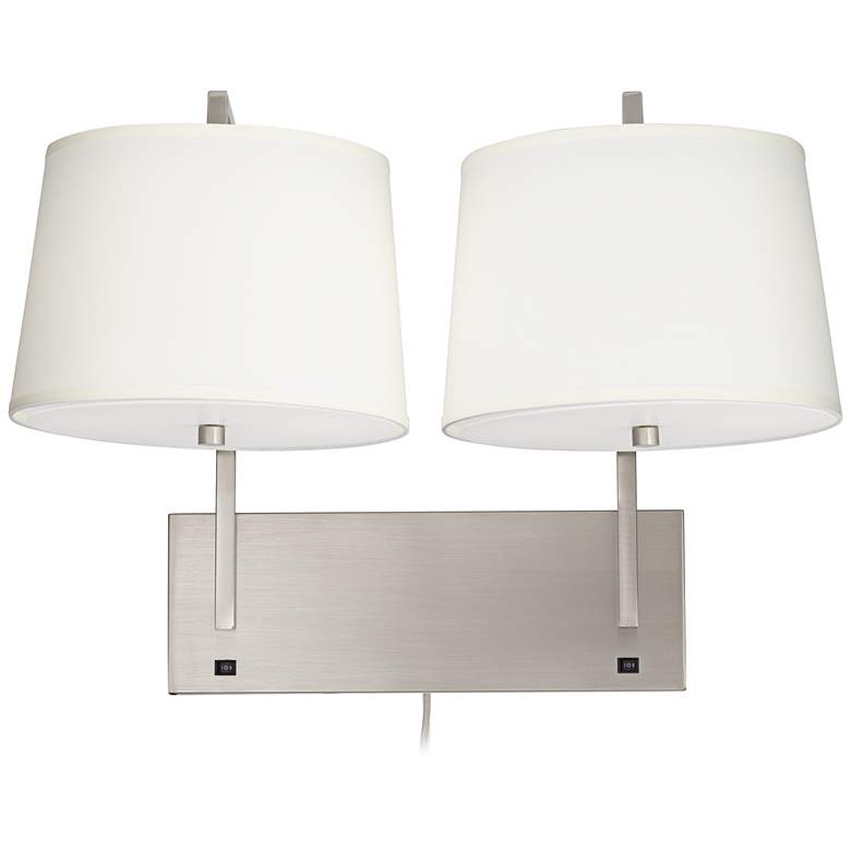 Image 2 67E40 - Double Brushed Nickel Headboard/Hard wired Nightstand Lamp more views