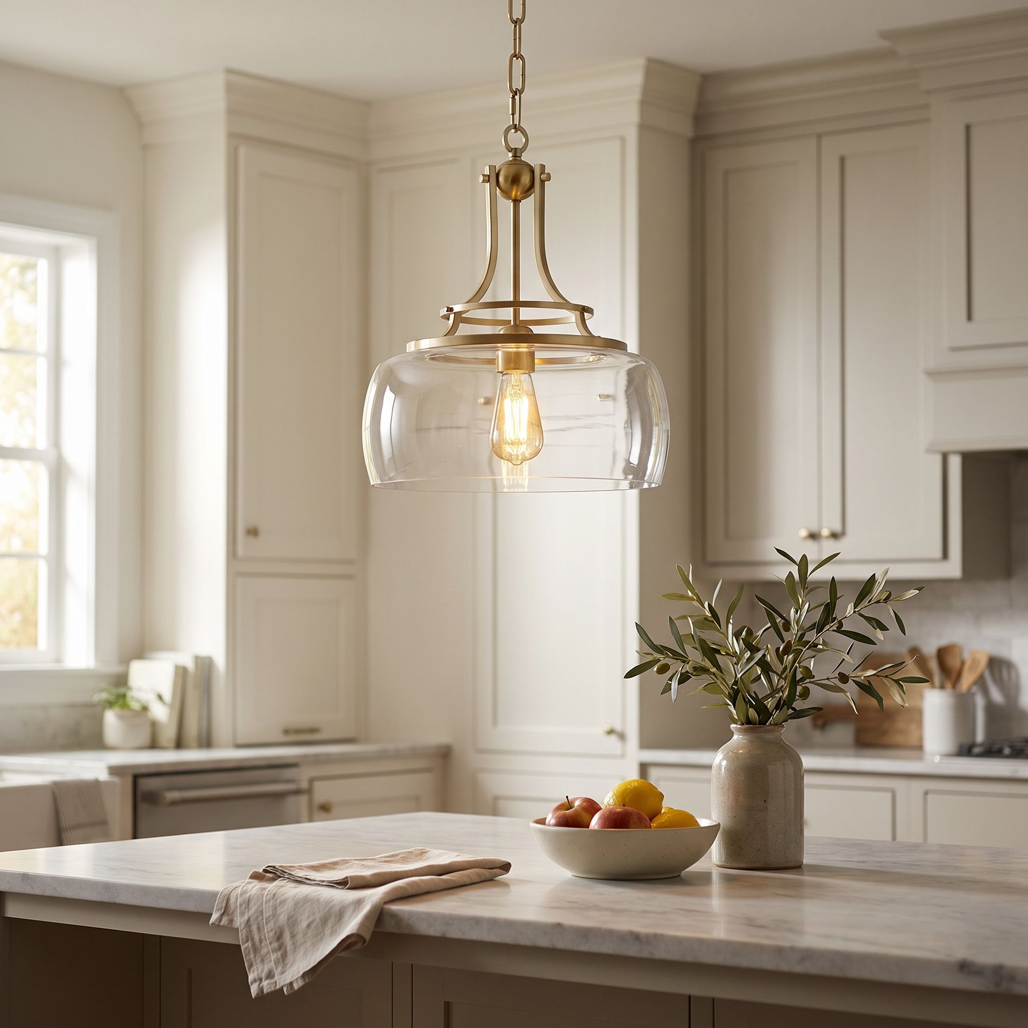 Image 1 Franklin Iron Works Charleston 13 1/2" Wide Brass LED Pendant Light in scene