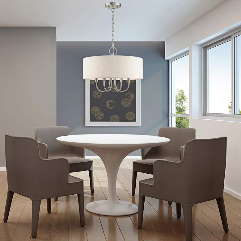 Image 1 Livex Blossom 18" Wide 4-Light Brushed Nickel Drum Shade Chandelier in scene