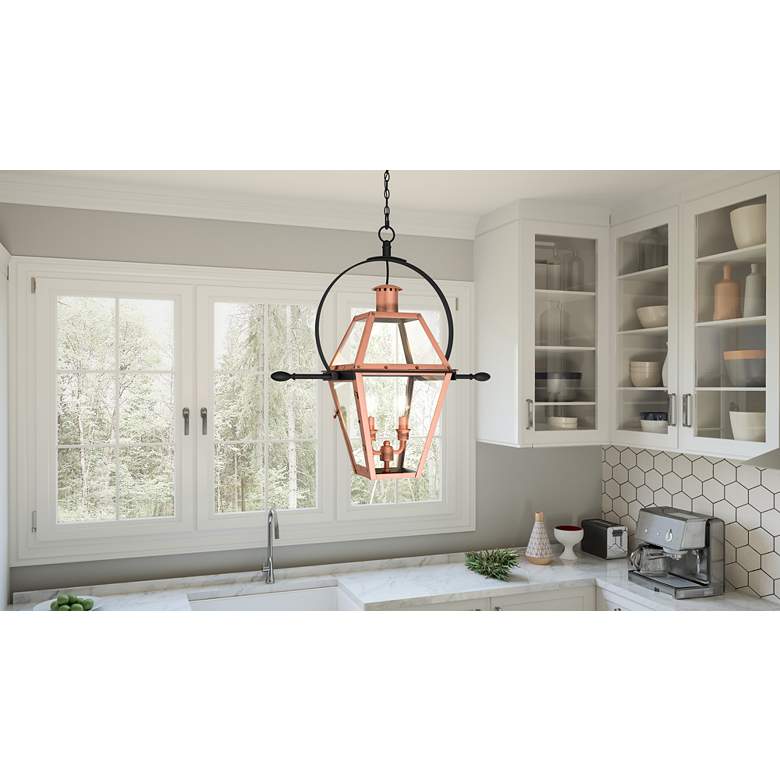 Image 1 Quoizel Rue De Royal 21.25" Wide 2-Light Aged Copper Lantern Pendant in scene