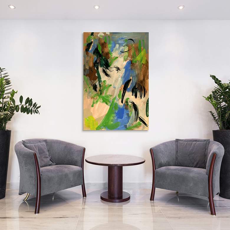 Image 1 Linen and Blues I 48"H Free Floating Tempered Glass Wall Art in scene