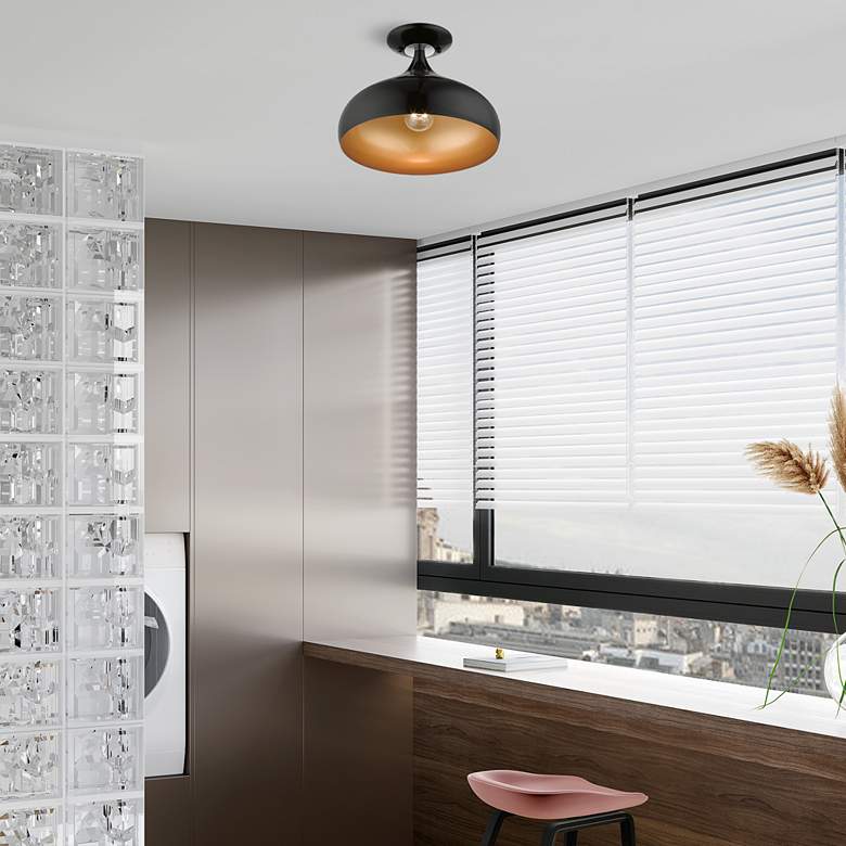 Image 1 Amador 11 3/4" Wide Shiny Black Teardrop Ceiling Light in scene