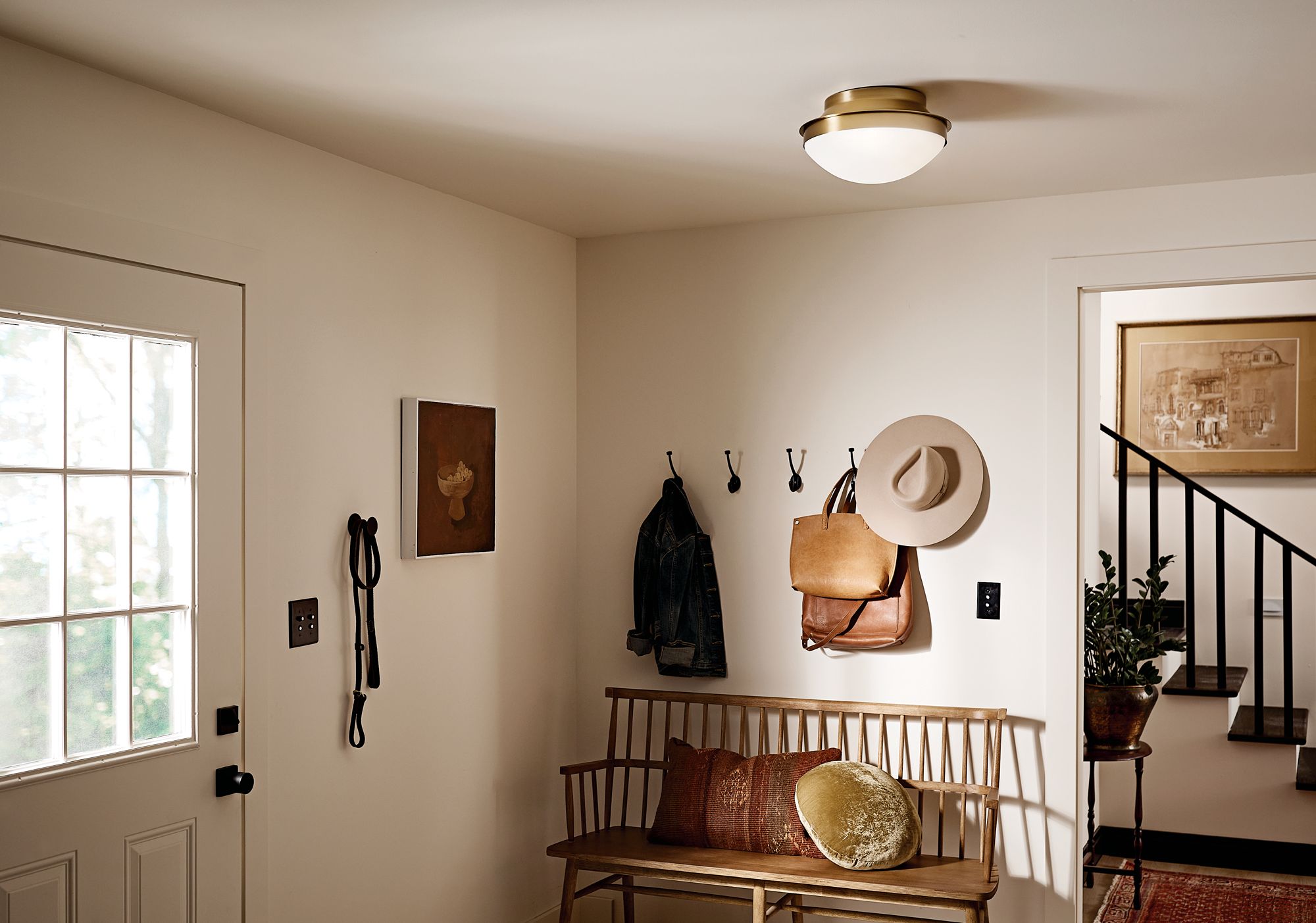 Image 1 Kichler Bretta 13 1/2"W Brushed Natural Brass Ceiling Light in scene