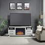 1_Richmond 60"W Gray Wood 2-Shelf 2-Drawer Electric Fireplace in scene