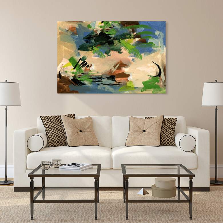 Image 1 Linen and Blues II 48 inchH Free Floating Tempered Glass Wall Art in scene