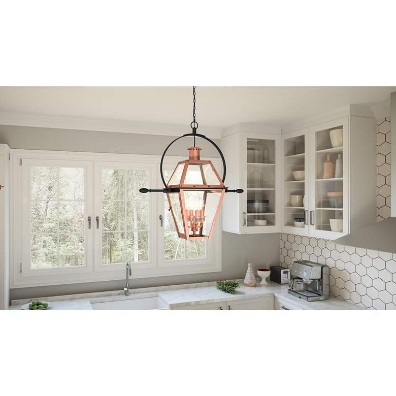 Image 1 Rue De Royal 29.5" Wide 4-Light Aged Copper Lantern Pendant in scene
