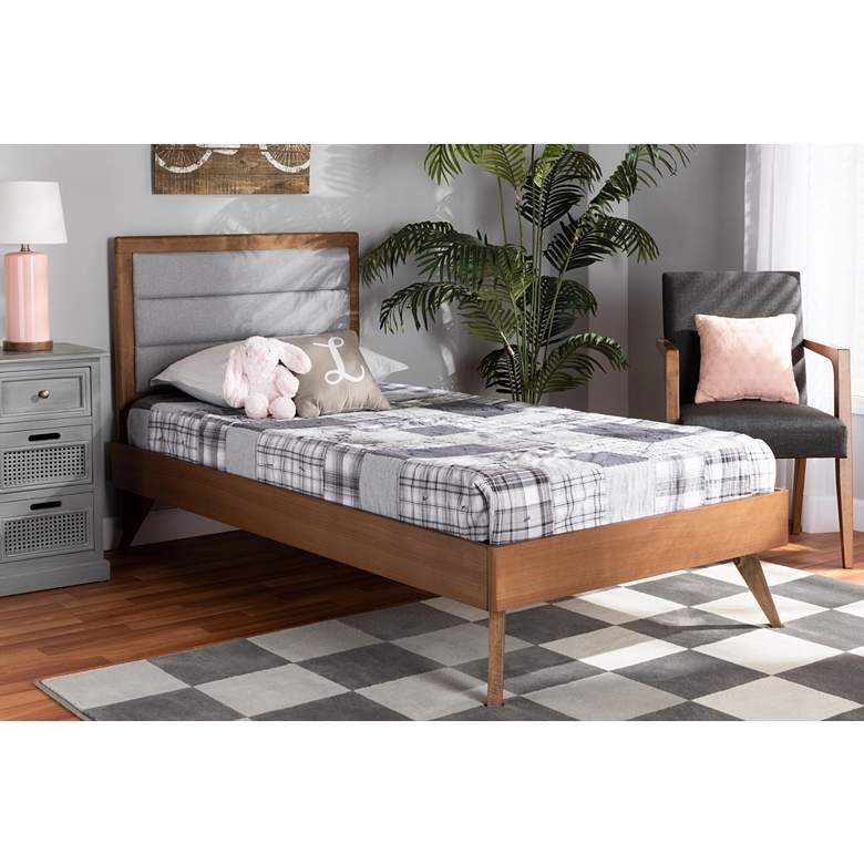 Image 1 Baxton Studio Linn Light Gray Fabric Twin Size Platform Bed in scene