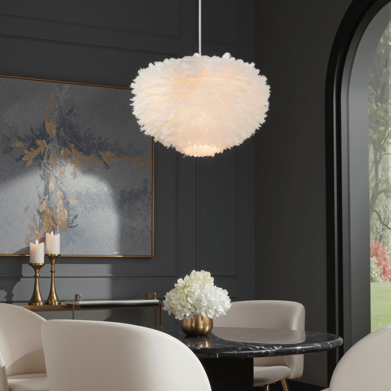 Image 1 Possini Euro Branta 20 1/2"W White Goose Feather Modern Pendant Light in scene