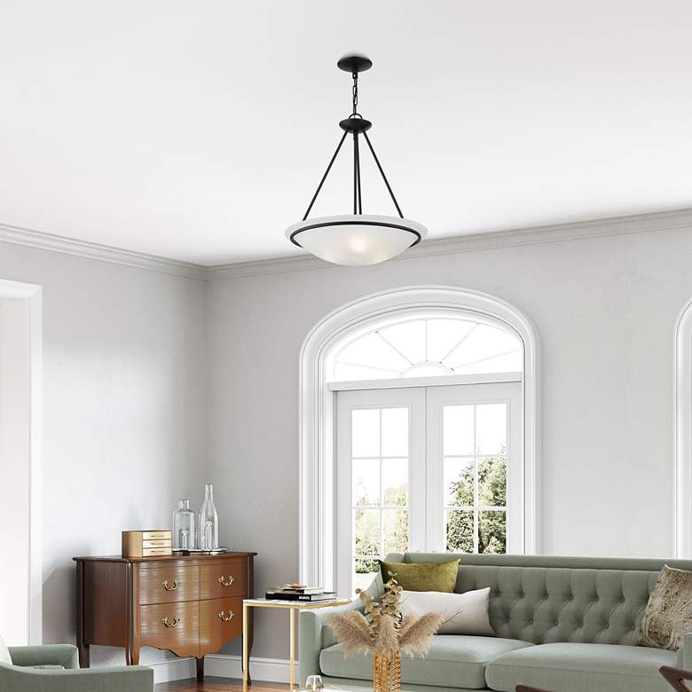 Image 1 Livex Newburgh 20 inch Wide 3-Light Black Finish Bowl Pendant in scene