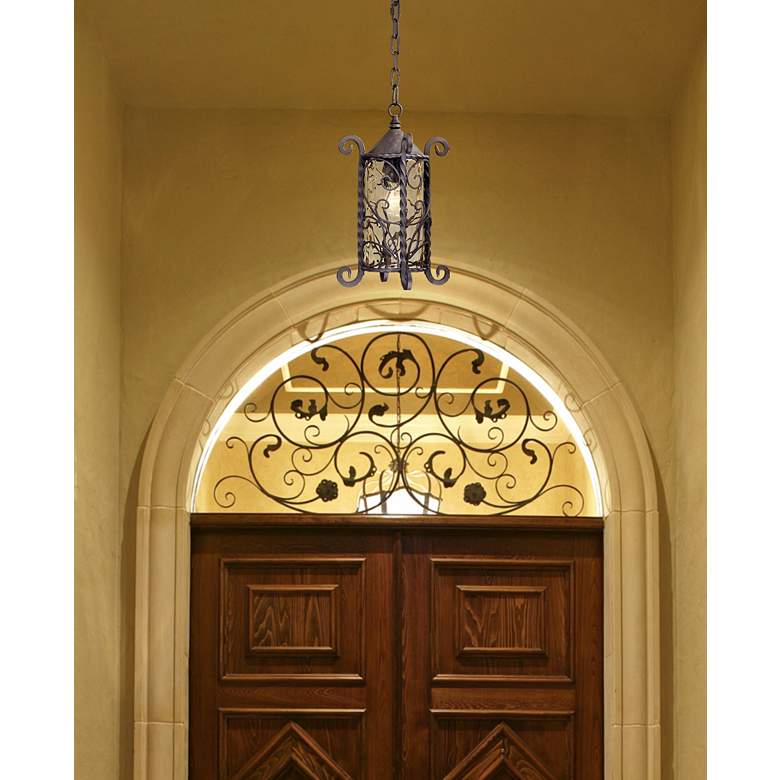 Image 1 Casa Seville 15" High Walnut Scroll Outdoor Hanging Light in scene