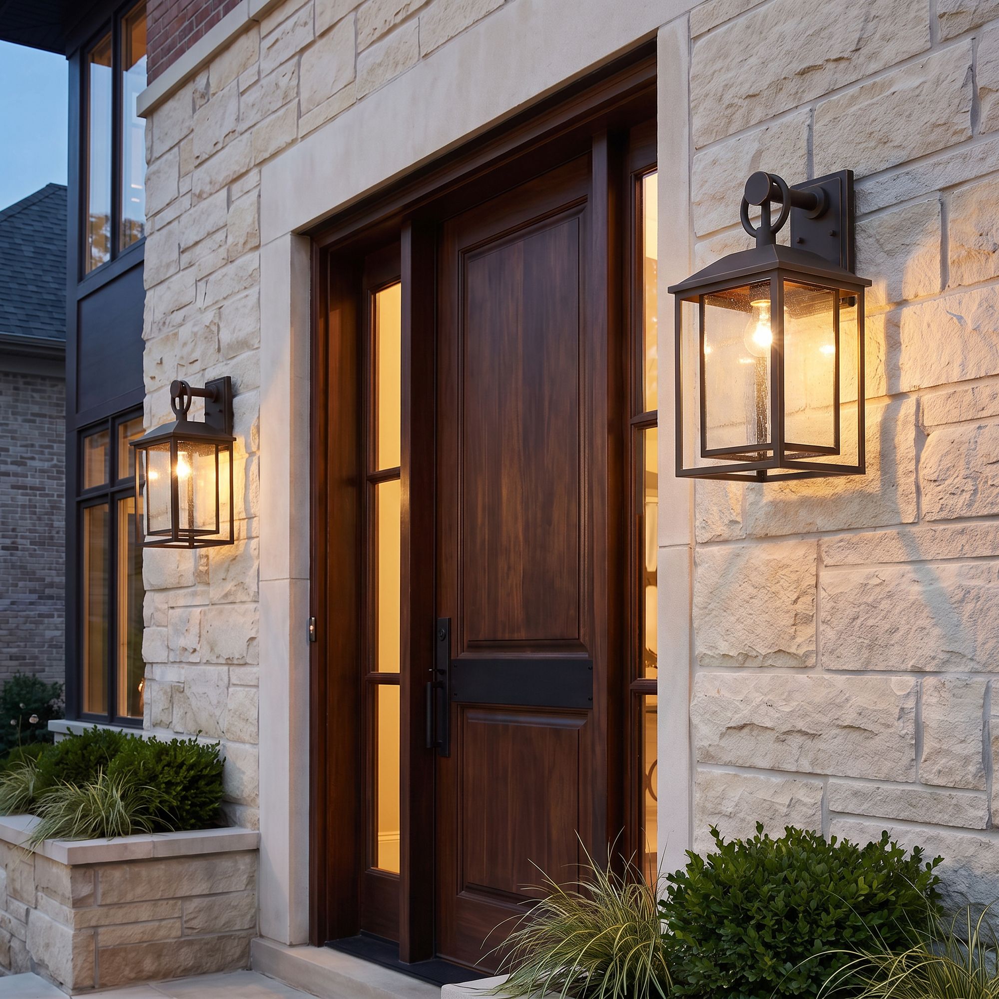 John Timberland Califa 18" Bronze Textured Glass Outdoor Wall Light in scene