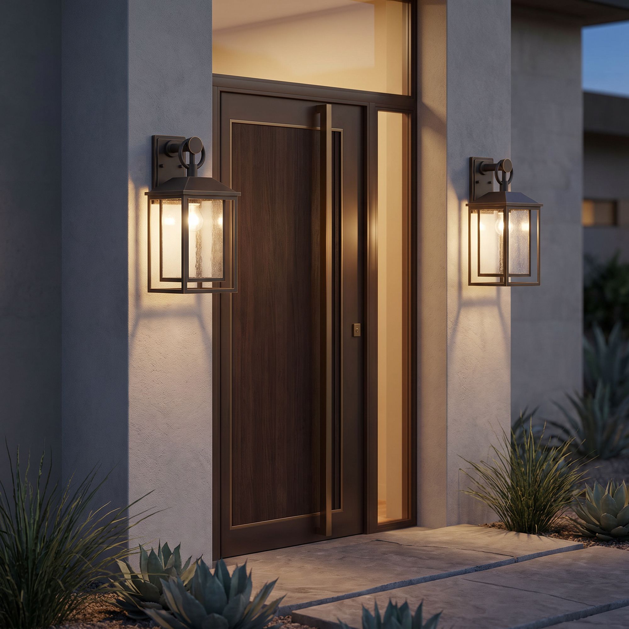 John Timberland Califa 18" Bronze Textured Glass Outdoor Wall Light in scene